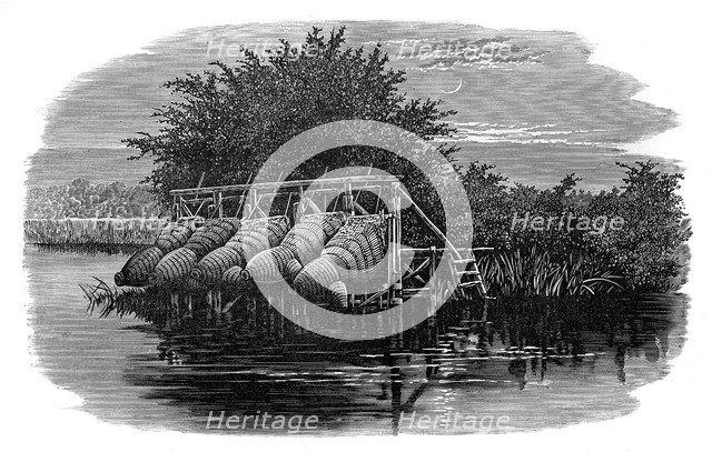 Eel bucks on the Thames, 19th century. Artist: Unknown