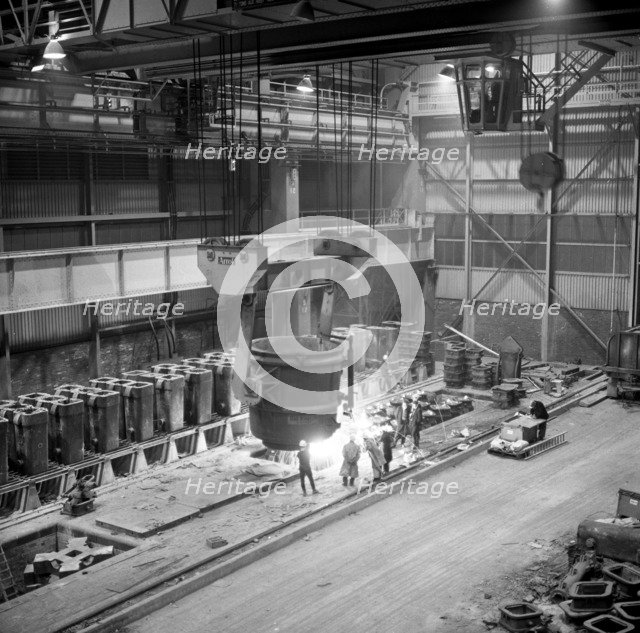 Teeming (pouring) molten iron, Park Gate Iron & Steel Co, Rotherham, South Yorkshire, 1964. Artist: Michael Walters