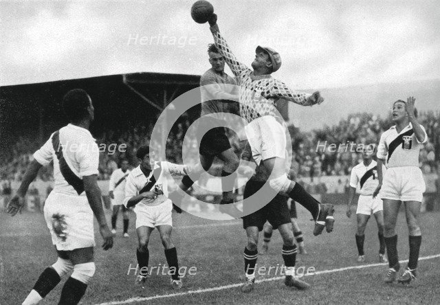 Peru's Olympic football team in action, Berlin Olympics, 1936. Artist: Unknown