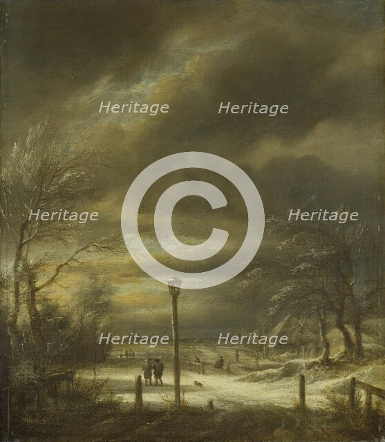Winter Landscape near Haarlem with a Lamppost, c1670-1680. Creator: Jacob van Ruisdael.