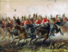 The Charge of the Light Brigade during the Battle of Balaclava, 1854. Artist: Hayes, Michael Angelo (1820-1877)
