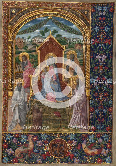 Virgin and Child with saints, 20th-century painting on 14th-century antiphonary.  Creator: Venetian Forger.