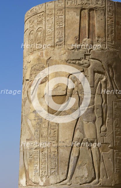 Relief of the god Sobek wearing shuty crown, Temple of Kom Ombo, Egypt, 2nd century BC (2023). Creator: Unknown.
