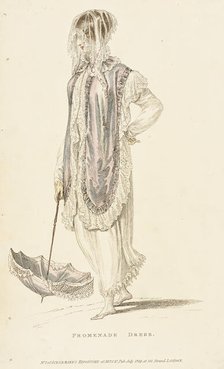 Fashion Plate (Promenade Dress), 1809. Creator: Rudolph Ackermann.