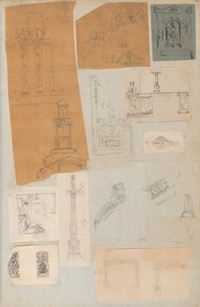 Page from a Scrapbook containing Drawings and Several Prints of Architecture, Int..., ca. 1800-1850. Creators: Workshop of Charles Percier, Workshop of Pierre François Léonard Fontaine.