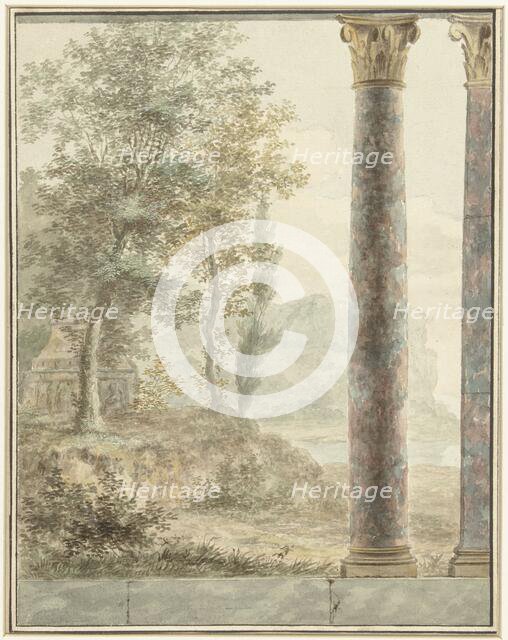 Design for mural with landscape and fragment of antique building, 1700-1800. Creator: Anon.