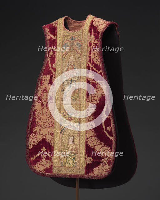 Chasuble, 18th century; (velvet) about 1475; (ophreys) 1500-1550. Creator: Unknown.
