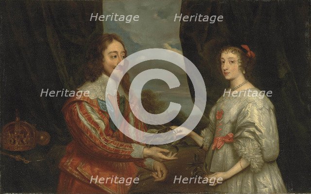 Double portrait of King Charles I and Queen Henrietta Maria. Artist: Dyck, Sir Anthony van, (Studio of)  