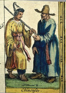 Chinese types, colored engraving from the book 'Le Theatre du monde' or 'Nouvel Atlas', '1645, cr…