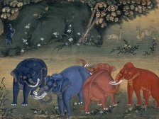 Elephants playing in the forest, 1850. Creator: Unknown.