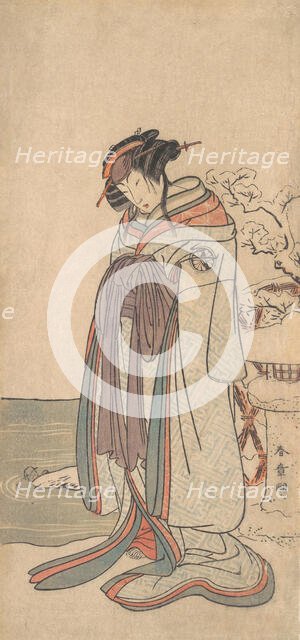 The Third Segawa Kikunojo as a Courtesan Standing in the Snow, probably 1775. Creator: Shunsho.