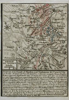 Seven Years War (1756-1763): Map of the Battle of Minden (August 1, 1759), 1765. Creator: Jean de Beaurain.