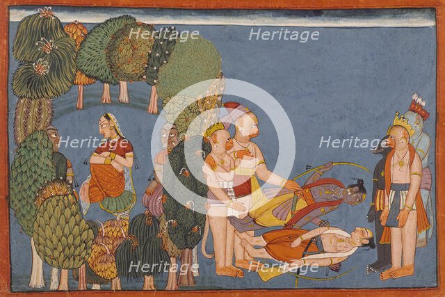 Sita in the Forest Grove (left); Rama and Lakshmana Stricken (right)..., between c1700 and c1710. Creator: Unknown.