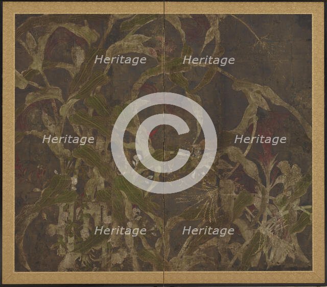 Coxcombs, maize and morning glories, Momoyama period, 1568-1615. Creator: Unknown.