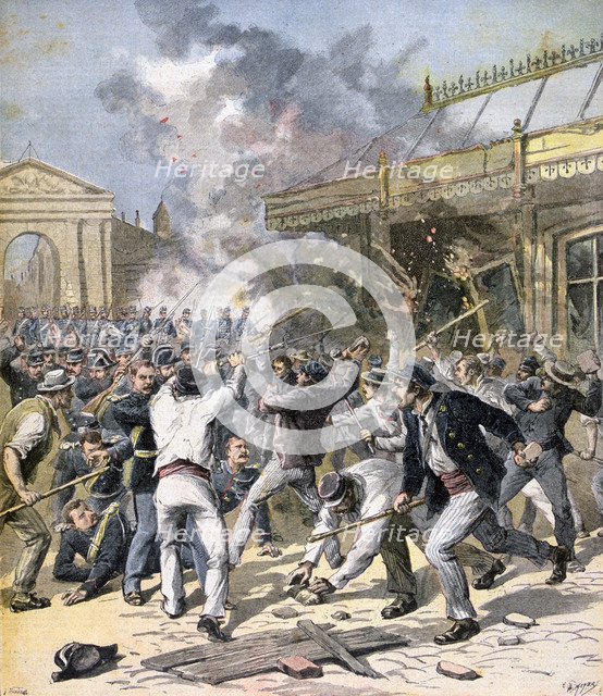 The riot in Bordeaux, Aquitaine, 1891. Artist: Henri Meyer