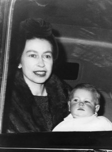 Queen Elizabeth II and Prince Edward in a car on the way to Buckingham Palace, January 1965. Artist: Unknown