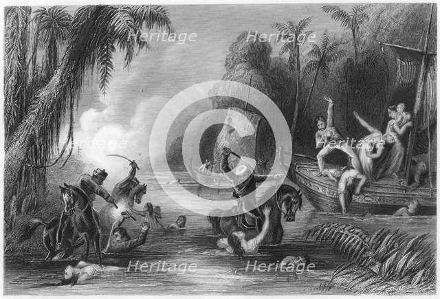 'Massacre in the boats off Cawnpore', 1857, (c1860). Artist: Unknown