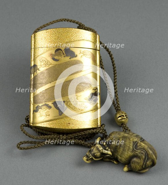 Inro Decorated with the Animals of the Zodiac, Japan, 19th century. Creator: Koma Kyuhaku.