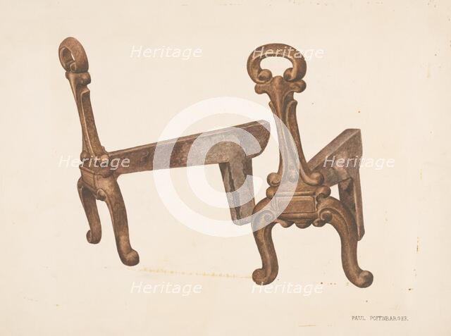 Andiron or Fire Dog, c. 1941. Creator: Paul Poffinbarger.