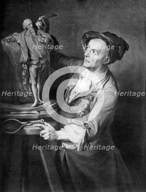 Louis Francois Roubiliac making a sculpture of Shakespeare, c1765, (1920s). Creator: David Martin.