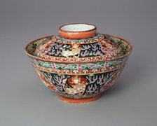 Bencharong (Five-Colored) Ware Covered Bowl with Thai Motifs, 18th century. Creator: Unknown.