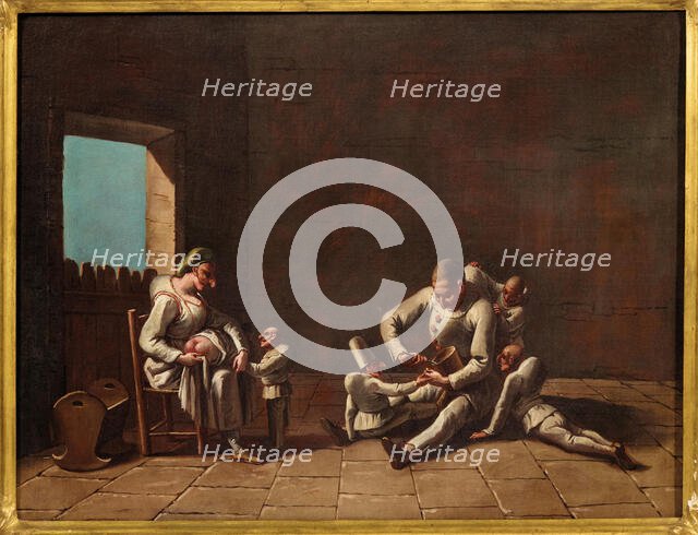 Scene of the education of Pulcinella, 18th century. Creator: Anonymous.