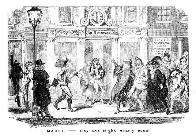 'March - Day and Night nearly equal', 19th century.Artist: George Cruikshank