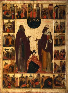 Saint Cyril of White Lake and Saint Cyril of Alexandria, Second half of the16th cen.. Artist: Russian icon  
