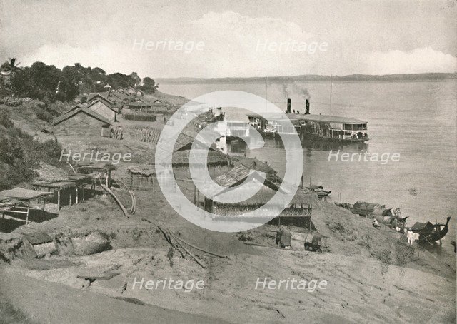 'Bhamo - Irrawaddy Flotilla Mail Steamer at the Ghat', 1900. Creator: Unknown.
