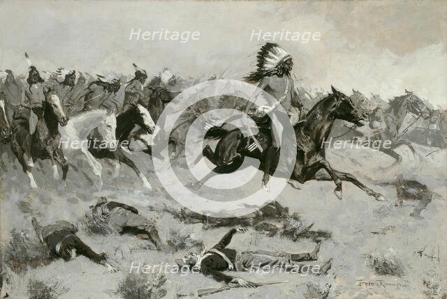 Rushing Red Lodges Passed through the Line, c. 1900. Creator: Frederic Remington.