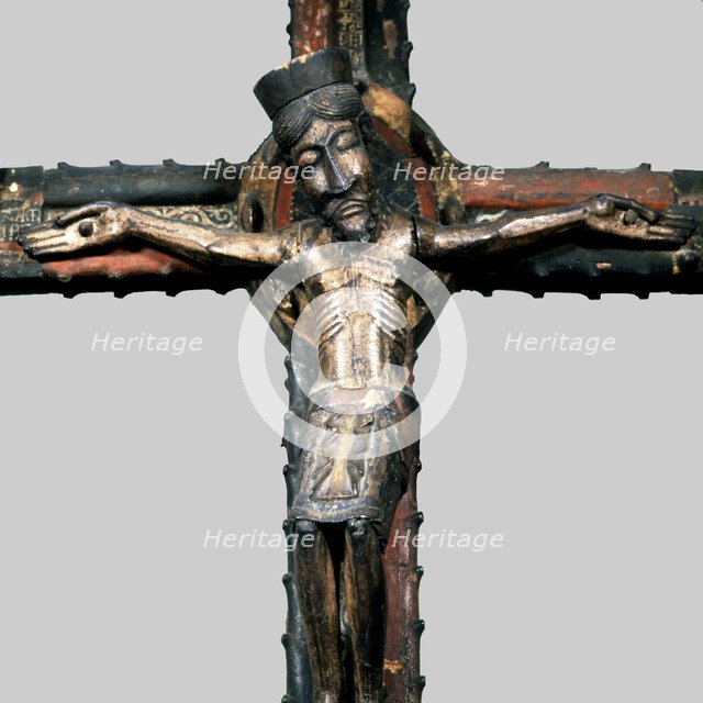 Detail of the calvary with the Virgin and Saint John called Tragó de Noguera.