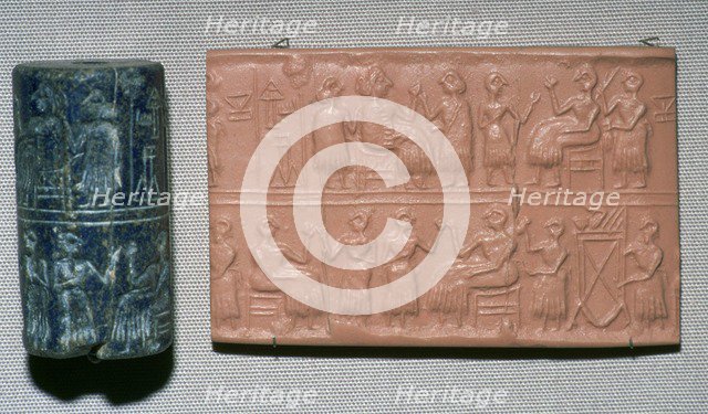 Lapis lazuli cylinder seal, from Ur, southern Iraq, c2600 BC. Artist: Unknown
