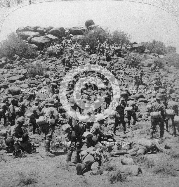 'Storming of the Boer kopje by the Suffolks at Colesberg, South Africa', Boer War, 1900.Artist: Underwood & Underwood