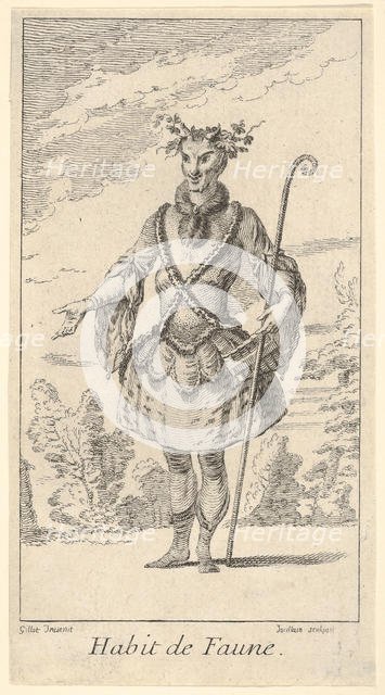 Habit de Faune: a faun, a cane in his right h..., ca. 1721. Creator: Francois Joullain.
