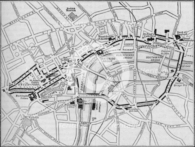 Plan of the route of the Queen's procession on Diamond Jubilee Day, London, 1897 (1906). Artist: Unknown.