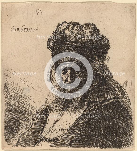 Old Bearded Man in a High Fur Cap, with Eyes Closed, c. 1635. Creator: Rembrandt Harmensz van Rijn.