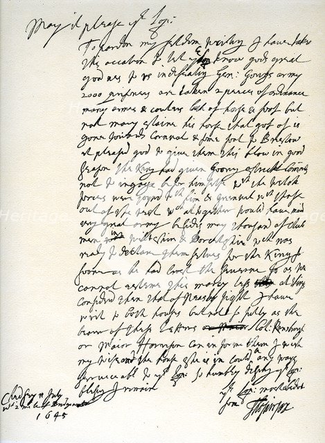 Letter from Oliver Cromwell to William Lenthall, 14th June 1645.Artist: Oliver Cromwell