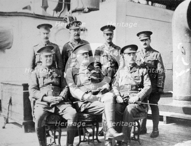 British officers on prison ship 'Royal Edward' moored just off Southend, November 1914. Artist: Unknown