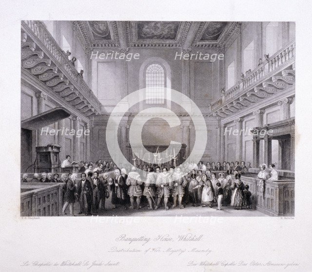 Interior view of the Banqueting House at Whitehall, Westminster, London, c1840. Artist: Harlen Melville