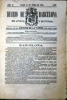 Cover of the 'Diario de Barcelona' Nº. 27 of 27th January 1905.