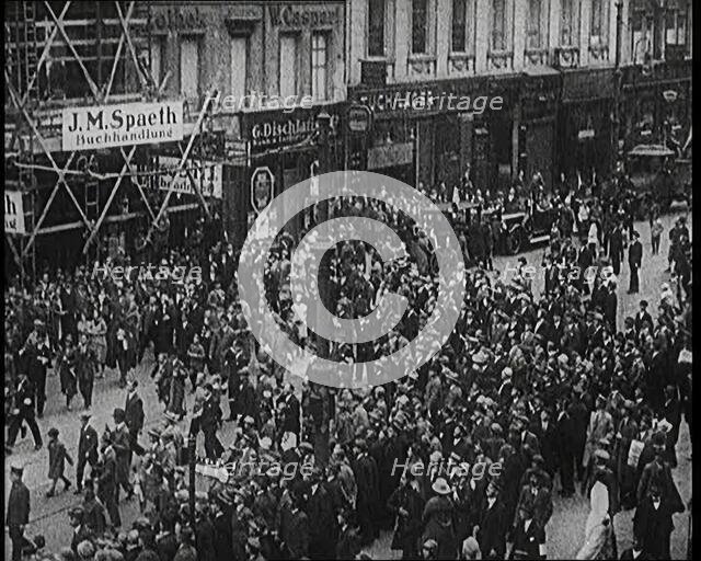 Crowds of German Civilians Demonstrating Against Poverty and Unemployment in the German Rep..., 1922 Creator: British Pathe Ltd.