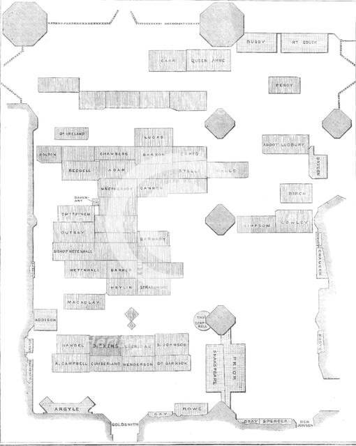 Plan of Poets' Corner, Westminster Abbey, 1870. Creator: Unknown.