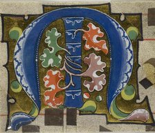 Decorated Initial "M" with Flowers from a Choirbook, 19th century imitation of 14th century style. Creator: Unknown.