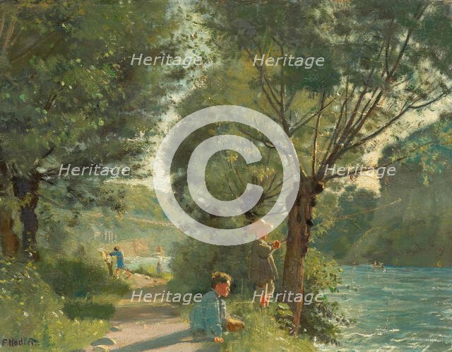 Children fishing on the banks of the Arve, c1878. Creator: Hodler; Ferdinand (1853-1918).