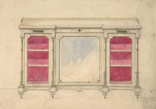 Cabinet Design with a Mirrored Front and Red Shelves, 19th century. Creator: Anon.