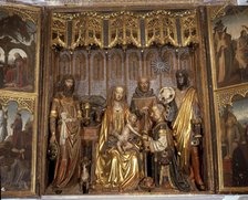 Triptych with the theme of the Epiphany, Gothic work in polychromed wood and related to the Gil o…