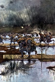 French lst Infantry Corps crossing of the Yser Canal, World War I, 4.45 am, 31 July 1917. Artist: Unknown