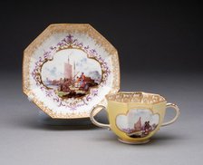 Two-handled Cup and Saucer, Meissen, c. 1735. Creator: Meissen Porcelain.