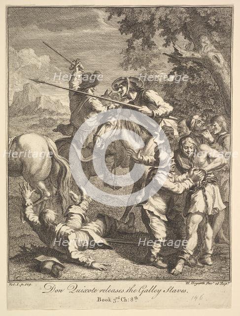 Don Quixote releases the Galley Slaves (Six Illustrations for Don Quixote), 1756 or after. Creator: William Hogarth.