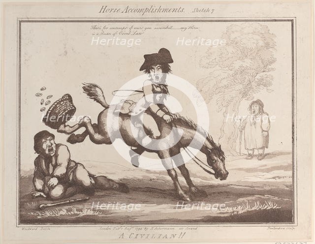 Horse Accomplishments, Sketch 7: A Civilian !!, August 1, 1799., August 1, 1799. Creator: Thomas Rowlandson.